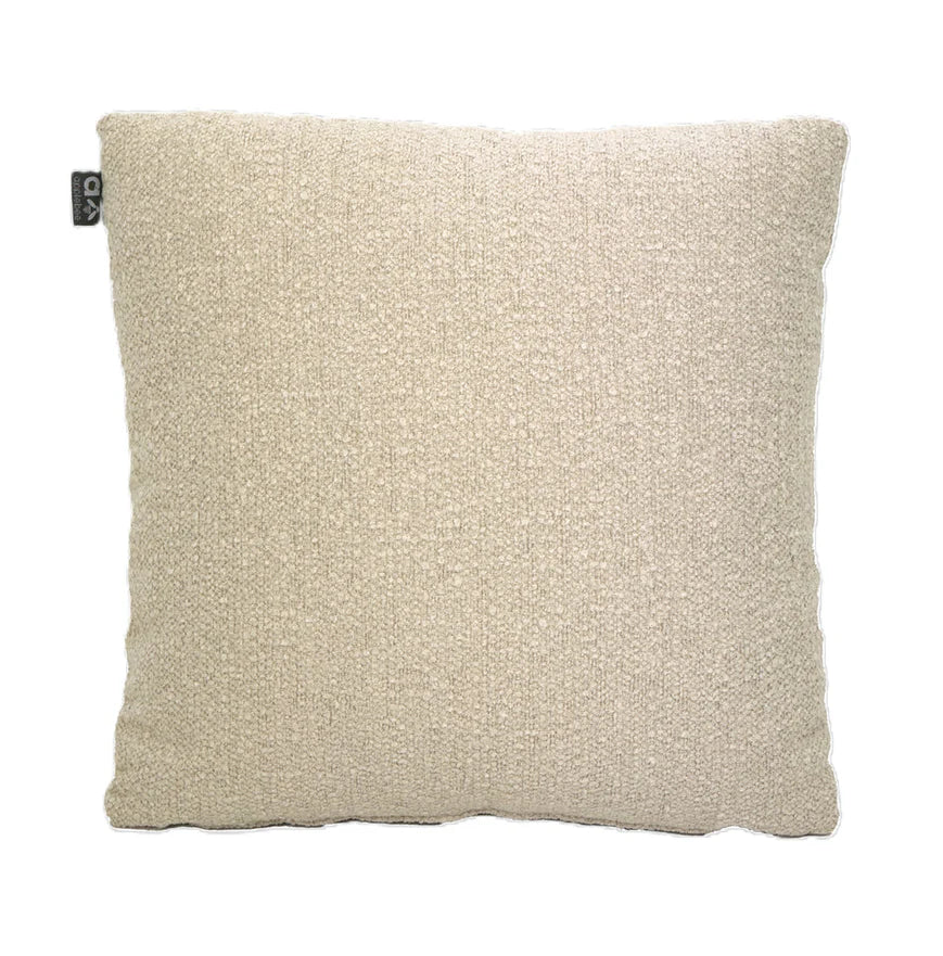 Bouclé sierkussen crème 45x45 cm met grove textuur en label