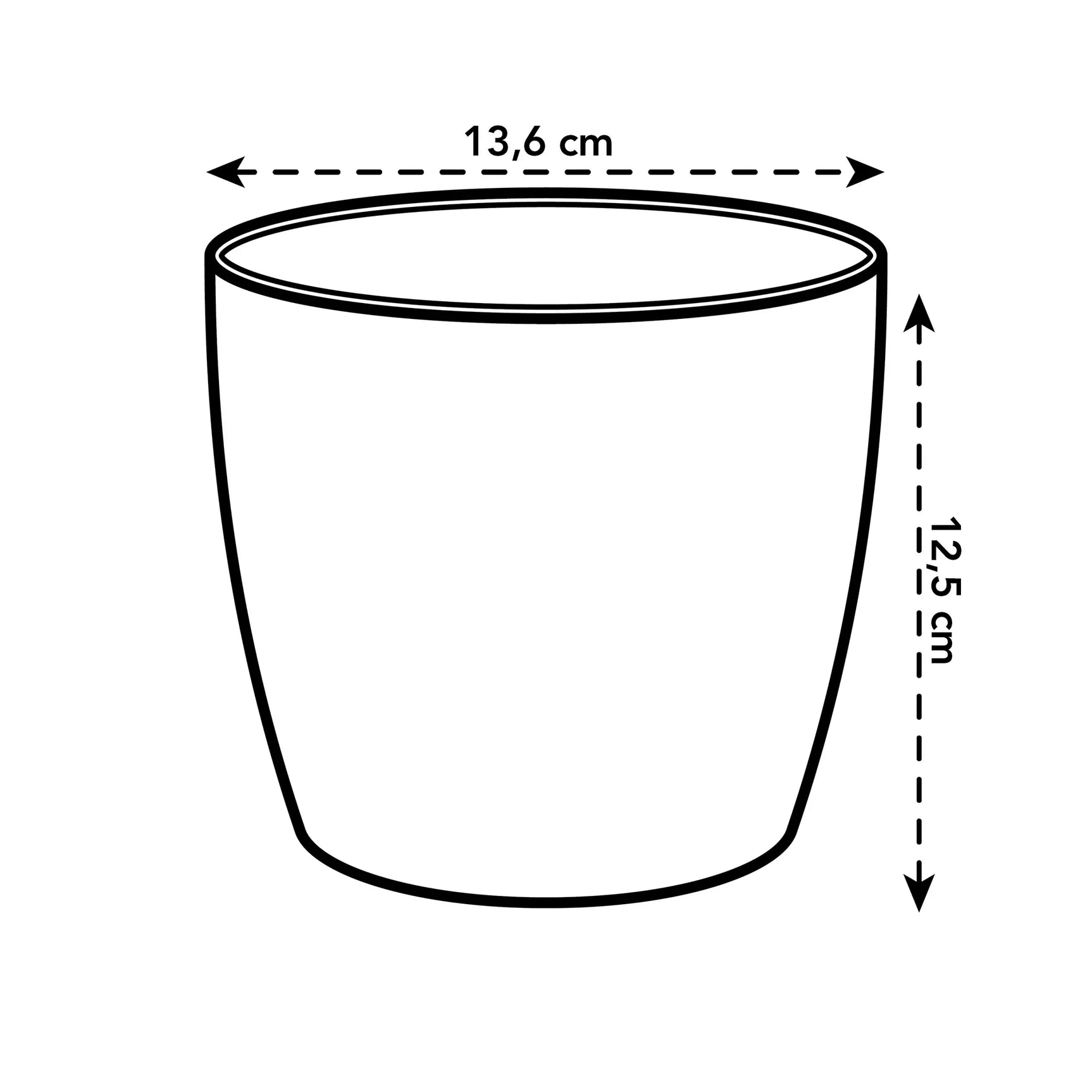 Ronde plantenpot Elho, 13,6 cm breed en 12,5 cm hoog (maatillustratie)