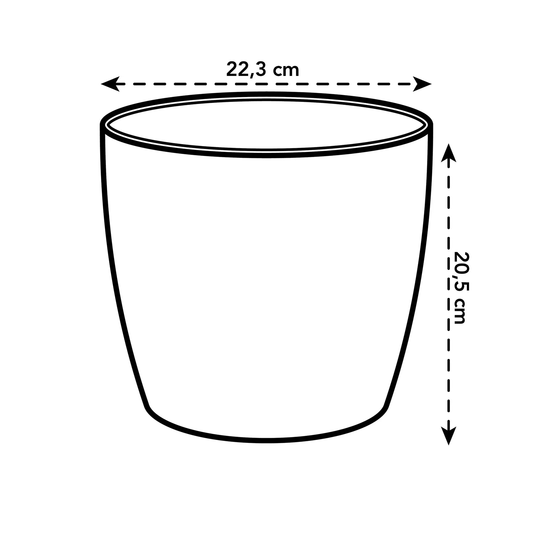 Ronde bloempot: 22,3 cm breed en 25,2 cm hoog, wit