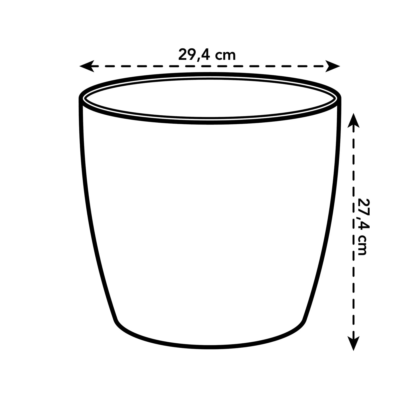 Ronde plantenbak met afmetingen 29,4 cm breed en 21,4 cm hoog