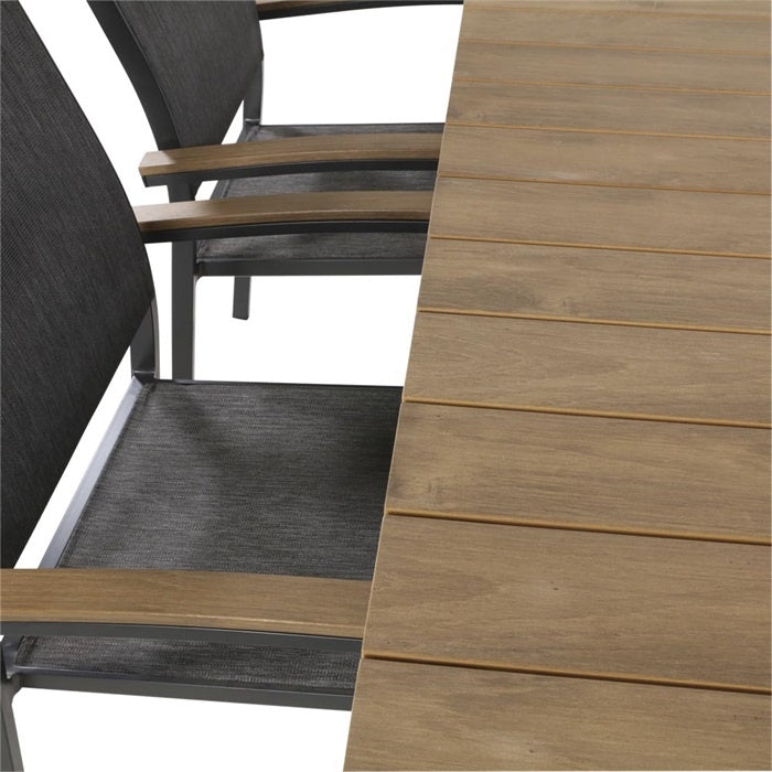 Polywood eettafel rand met houtlook lamellen en donkergrijs onderstel