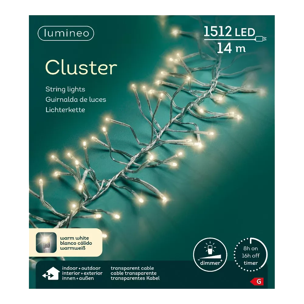 Clusterverlichting LED warm wit - 14m - 1512 lampjes