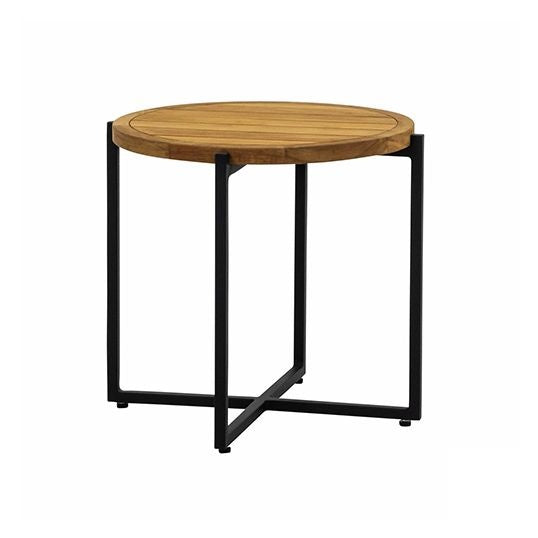 Ronde koffietafel met houten blad en zwart metalen frame, 54x50