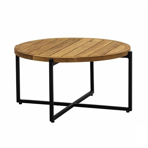 Apple Bee Condor koffietafel met ronde houten blad en zwart metalen onderstel