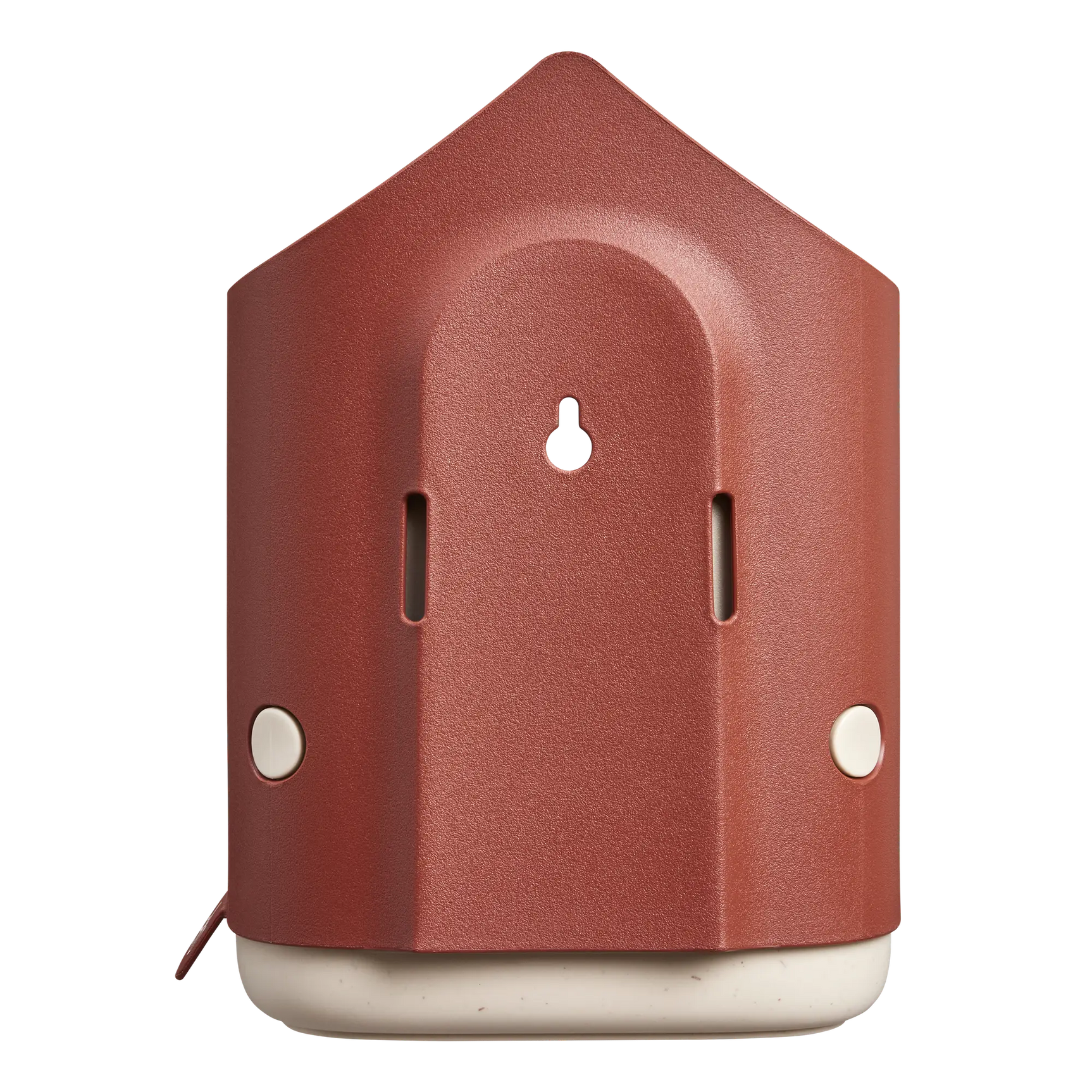 Rood insectenhotel met achterzijde en twee ventilatiesleuven
