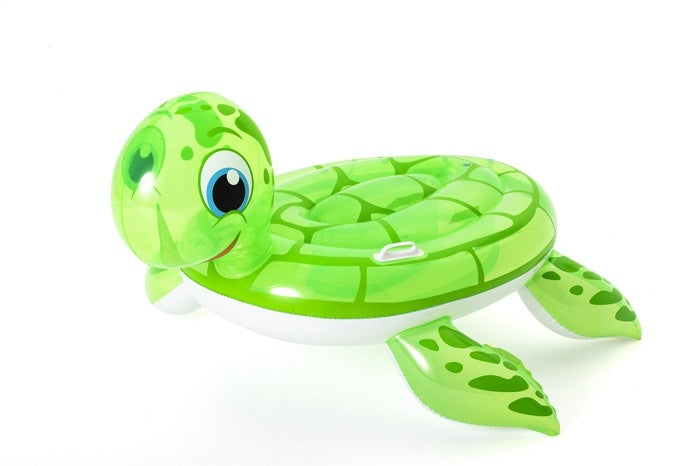Groene opblaasbare schildpad ride-on met ronde kop en plat lichaam