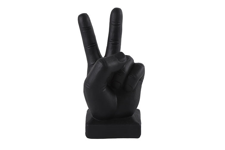Zwarte overwinninghandfiguur met V-teken