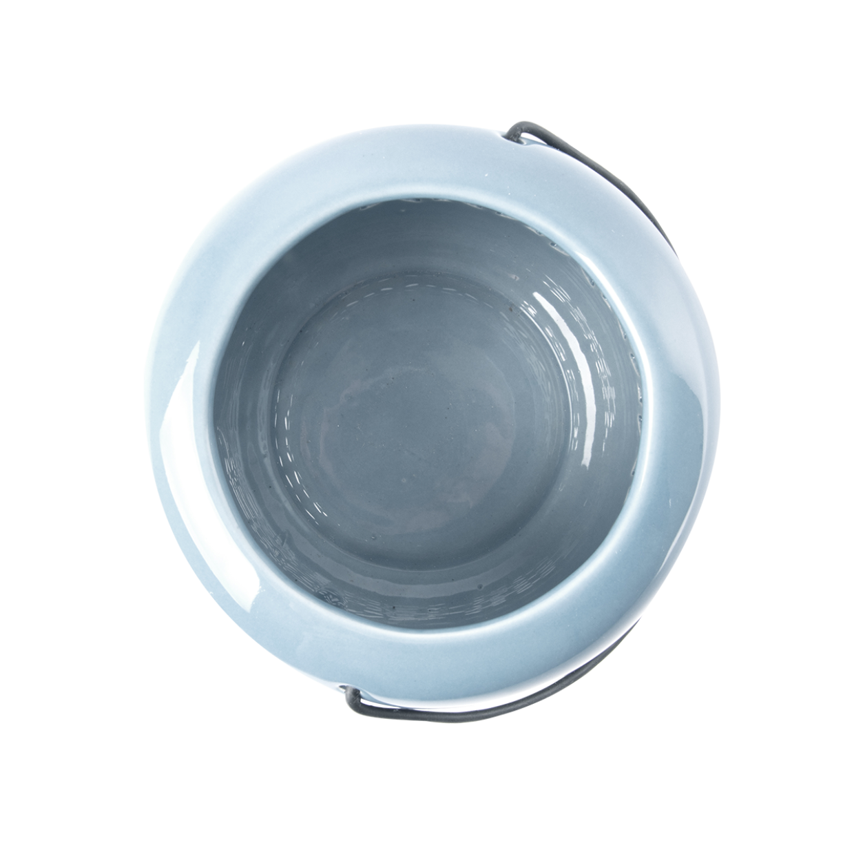 Blauw windlicht met bovenaanzicht van de ronde binnenkom