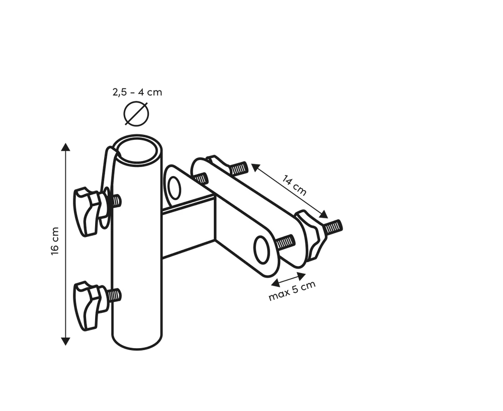 Verticale railing klemset met buis en schroefbevestiging, technische tekening