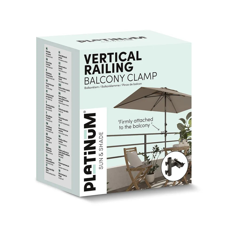 Verpakkingsdoos voor verticale railing en balkon-klem, met productafbeelding
