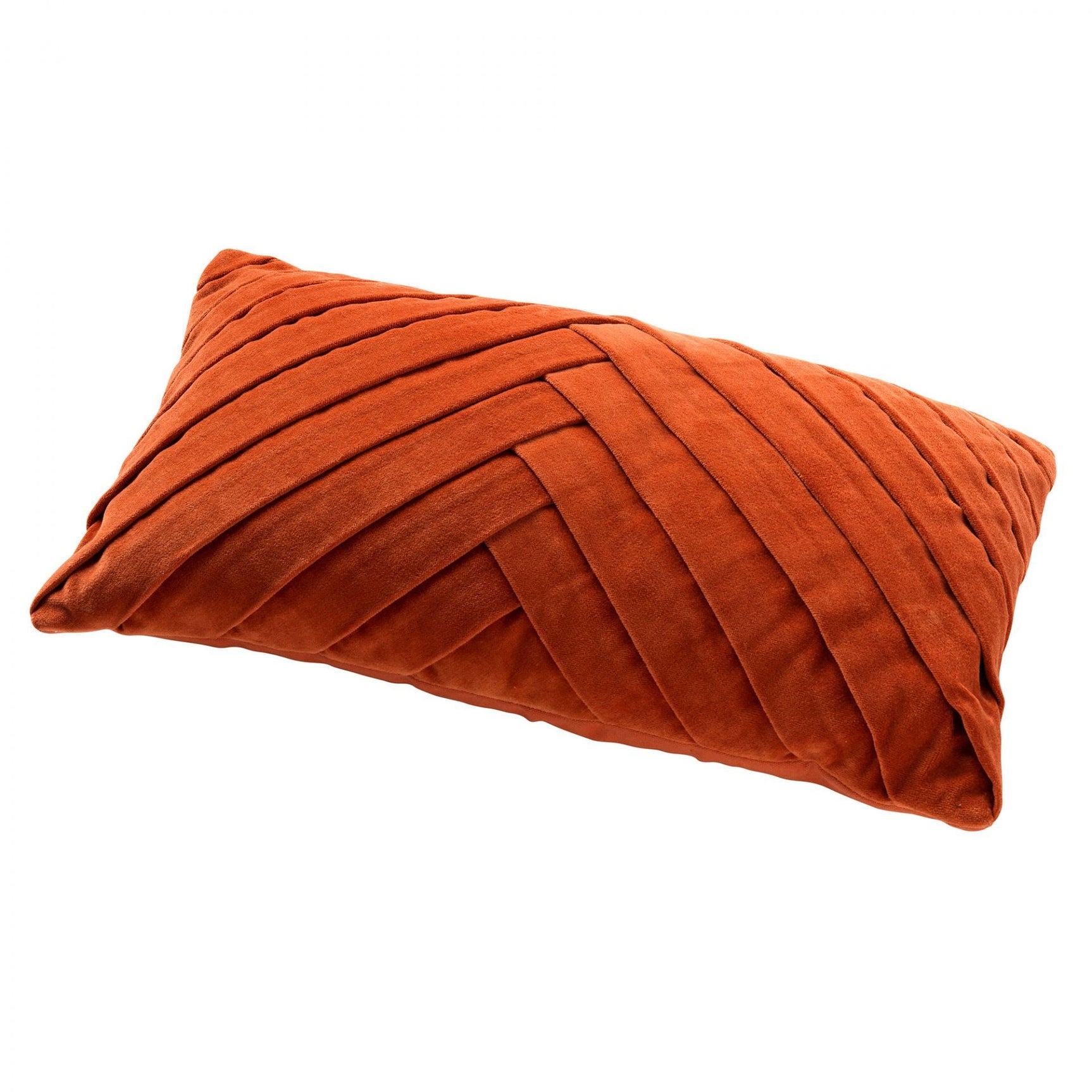 Terracotta-oranje sierkussen met diagonaal geribbeld reliëf