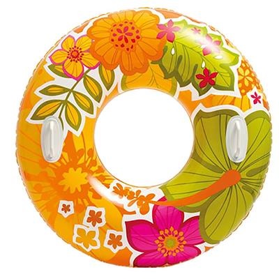 Intex zwemring 97 cm met oranje bloemen, groene bladeren en twee handgrepen
