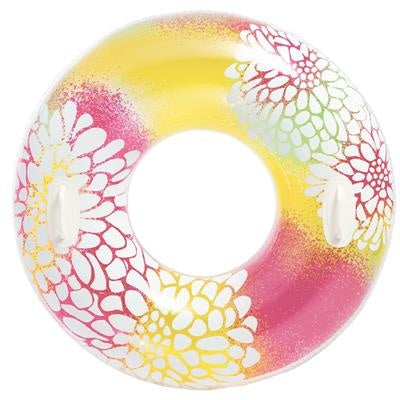 Intex zwemring 97 cm met roze en gele bloemen en twee handgrepen