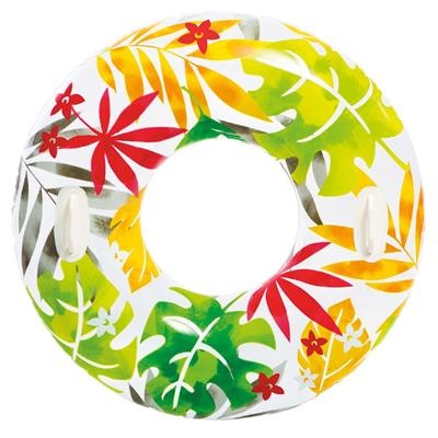 Intex zwemring 97 cm met groene en gele bloemen en twee handgrepen