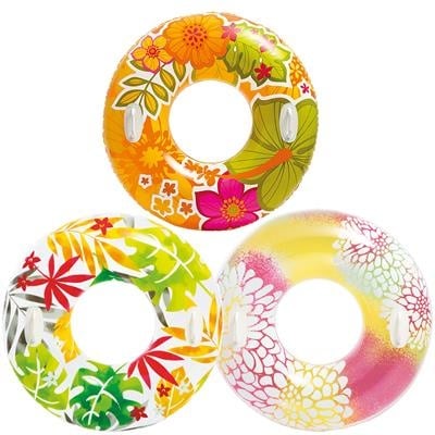 Intex zwemring 97 cm met oranje en gele bloemenprint en twee handgrepen