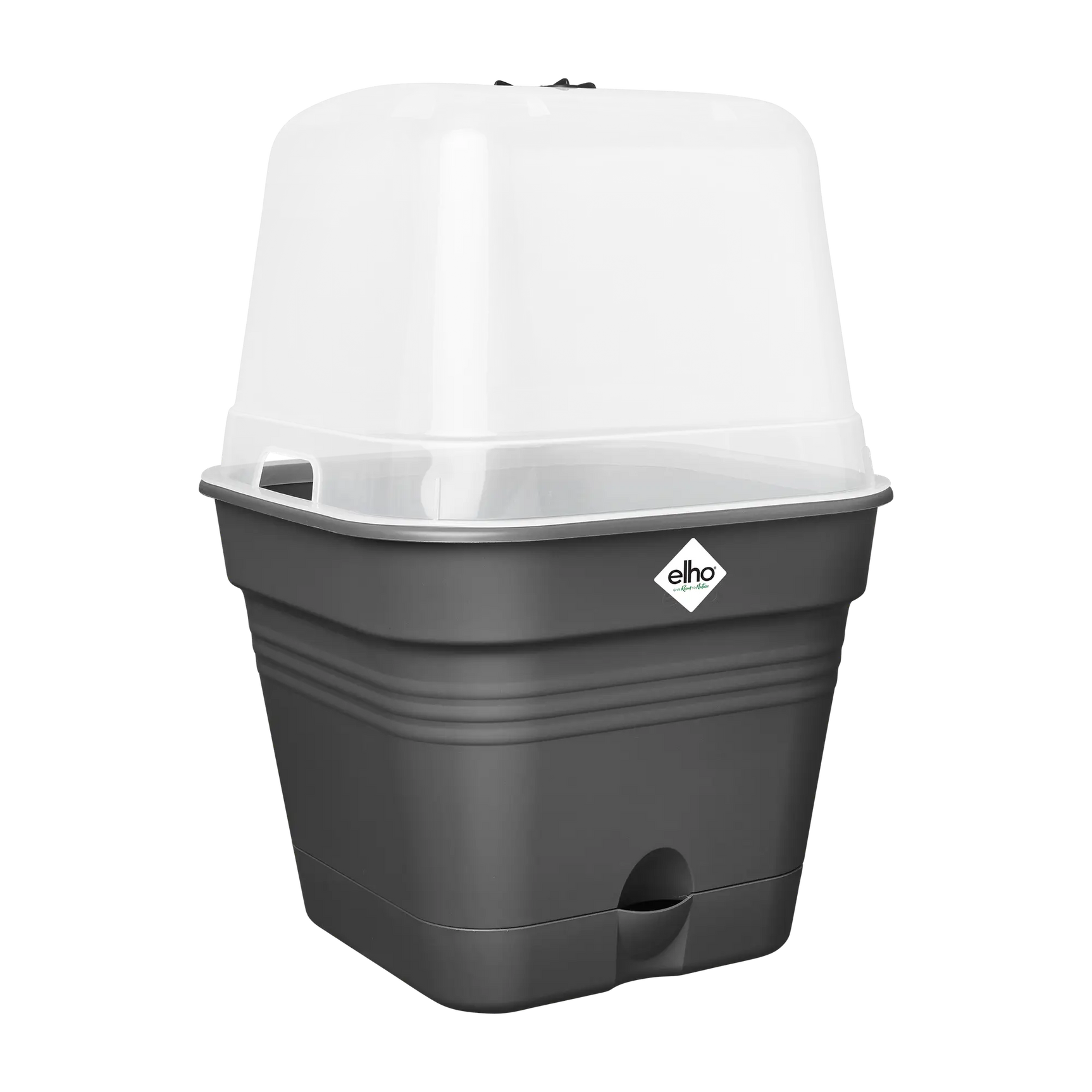 Vierkante kweekpot met transparant deksel en donkere onderbak, elho
