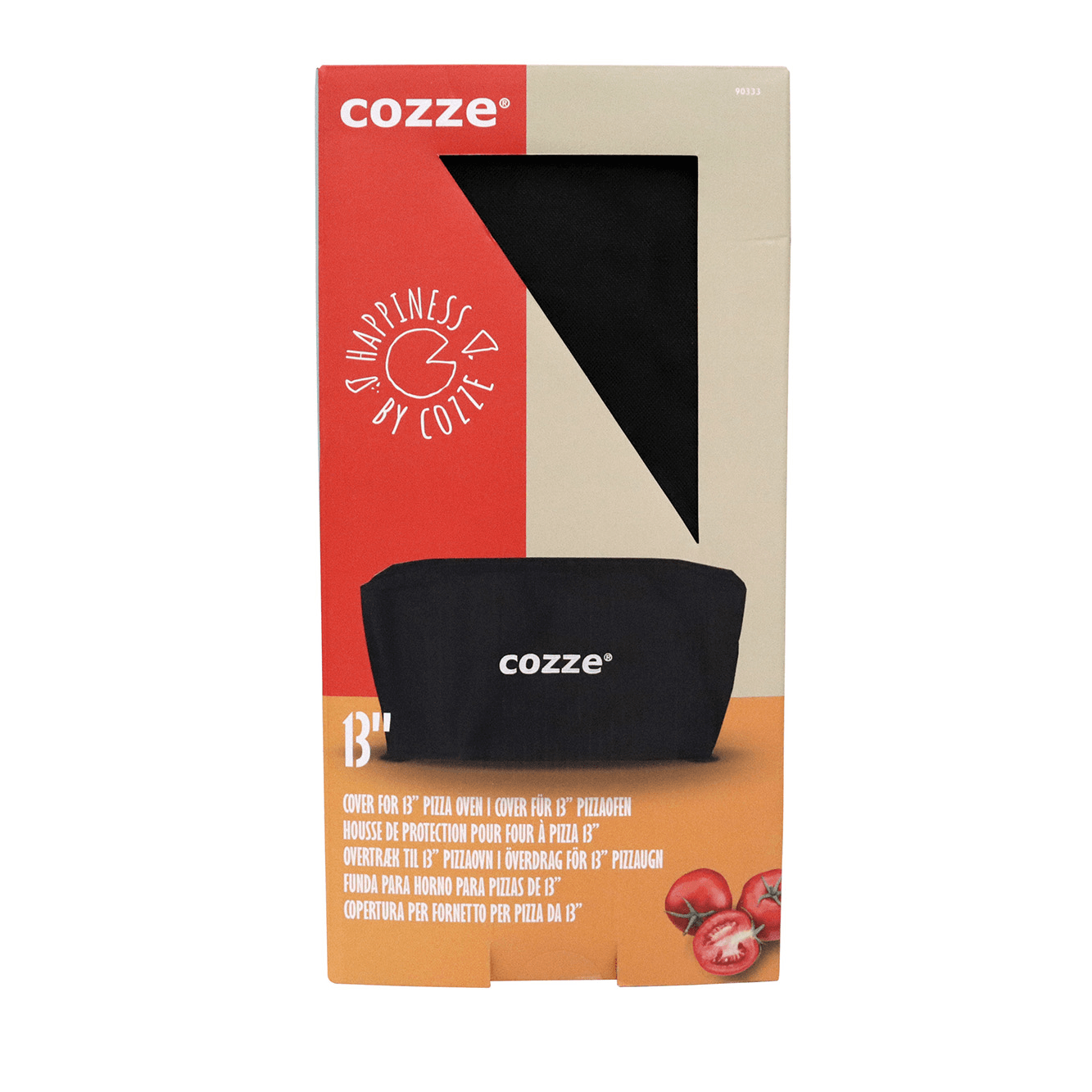 Verpakte Cozze pizzaovenhoes voor 13 inch, doos met zwart model en logo