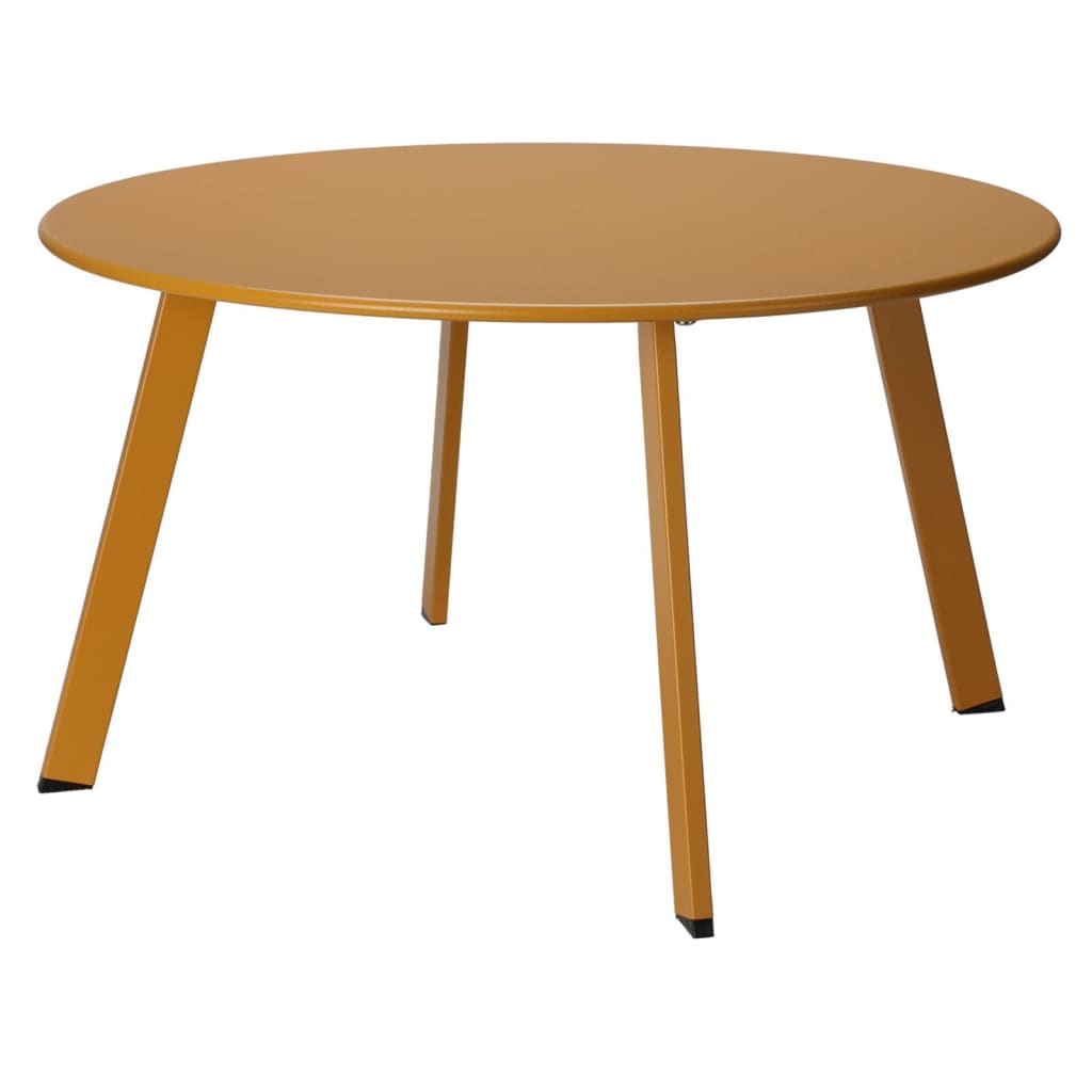 Ronde salontafel, mosterdgele houten poten