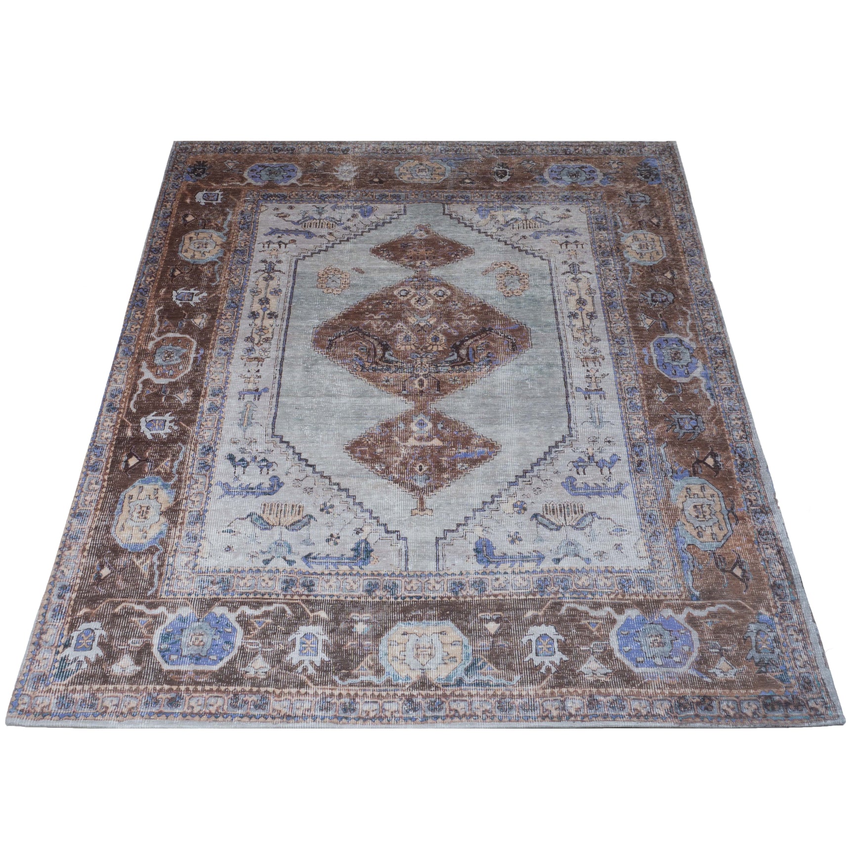 Vloerkleed met ornamentaal dessin, paars en bruin met beige randen, 160x230 cm