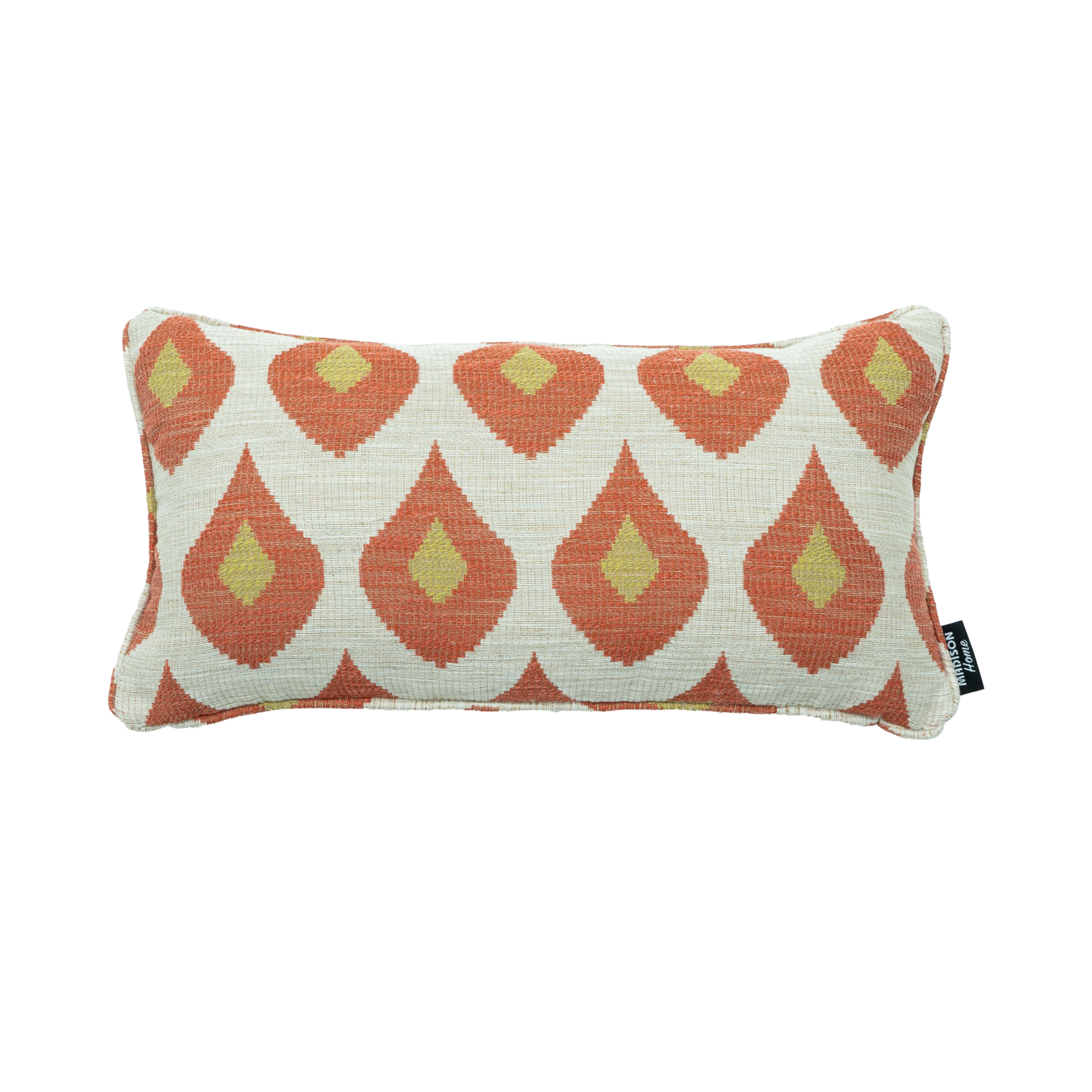 Sierkussen 60x30 cm met oranje en groene druppelpatroon op crèmekleurige stof