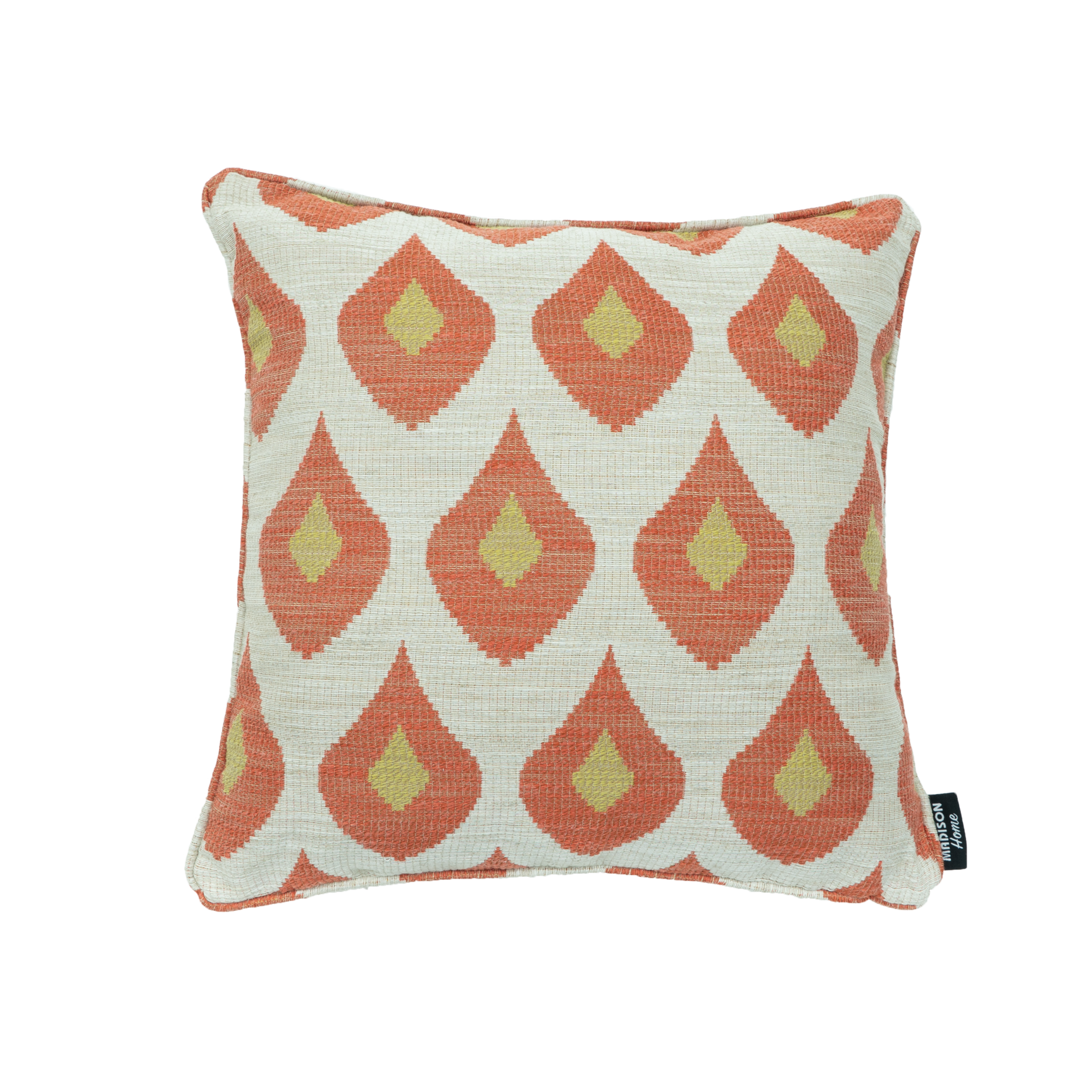 Sierkussen 42x42 met geometrisch ruitpatroon in oranje en groen