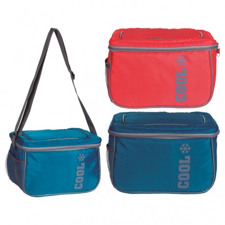 Koeltas met rits en draaggreep, in rood, blauw en donkerblauw