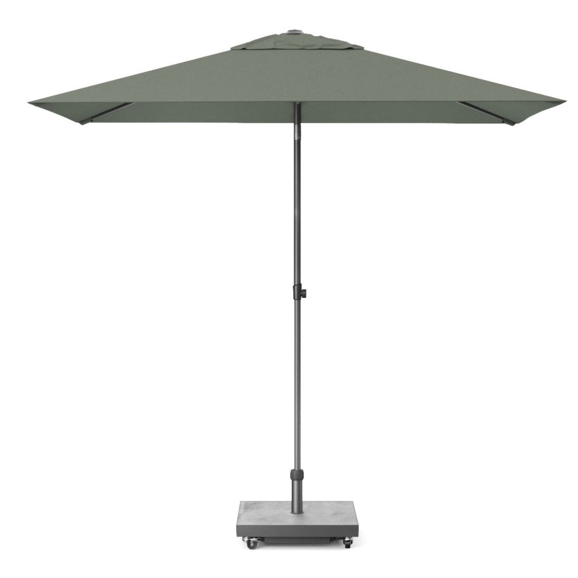 Platinum parasol Lisboa in olijfgroen, met open doek en metalen mast