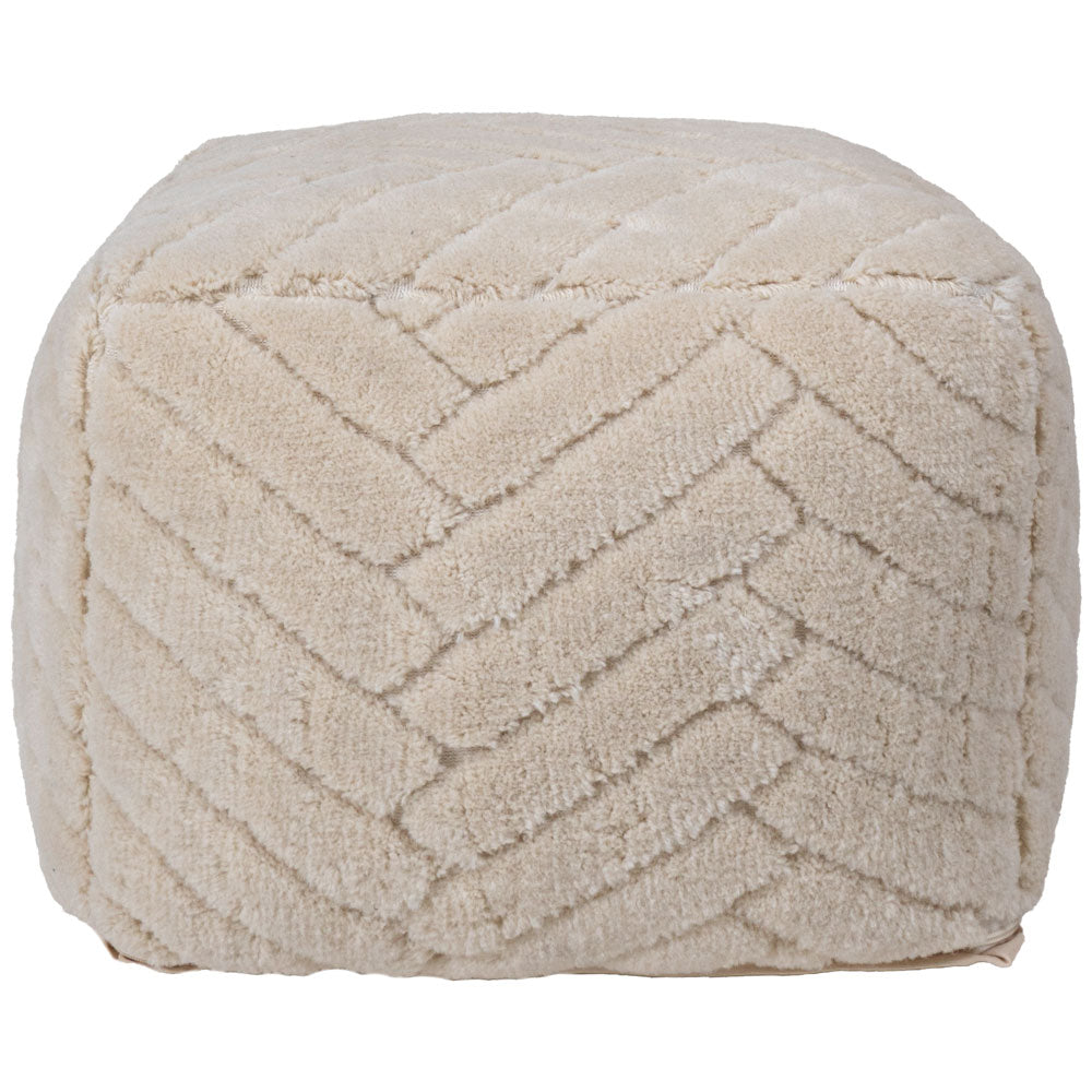 Poef lichtbeige met gestoffeerd quiltpatroon en afgeronde hoeken, 35x50 cm