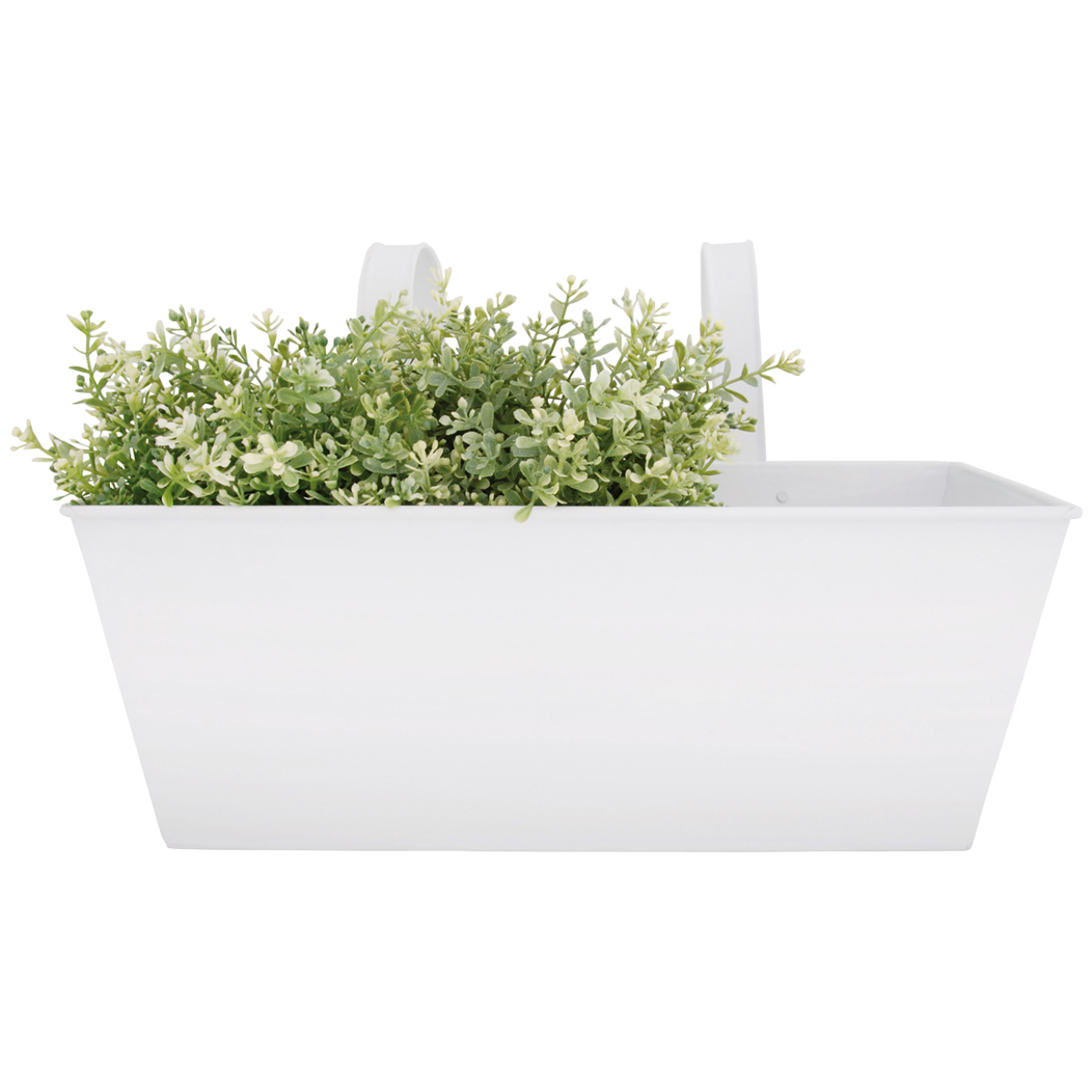 Witte balkonbak met groente- en kruidenplantjes, rechthoekige plantenbak