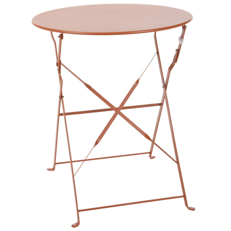 Terracotta ronde bistrotafel met metalen kruispoten