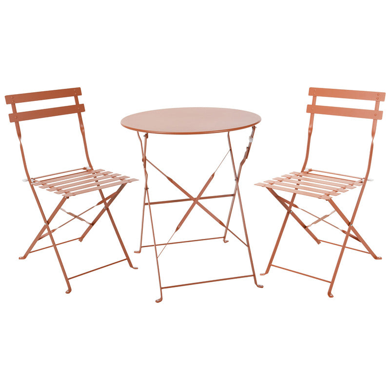 Terracotta bistroset met ronde tafel en 2 opvouwbare stoelen