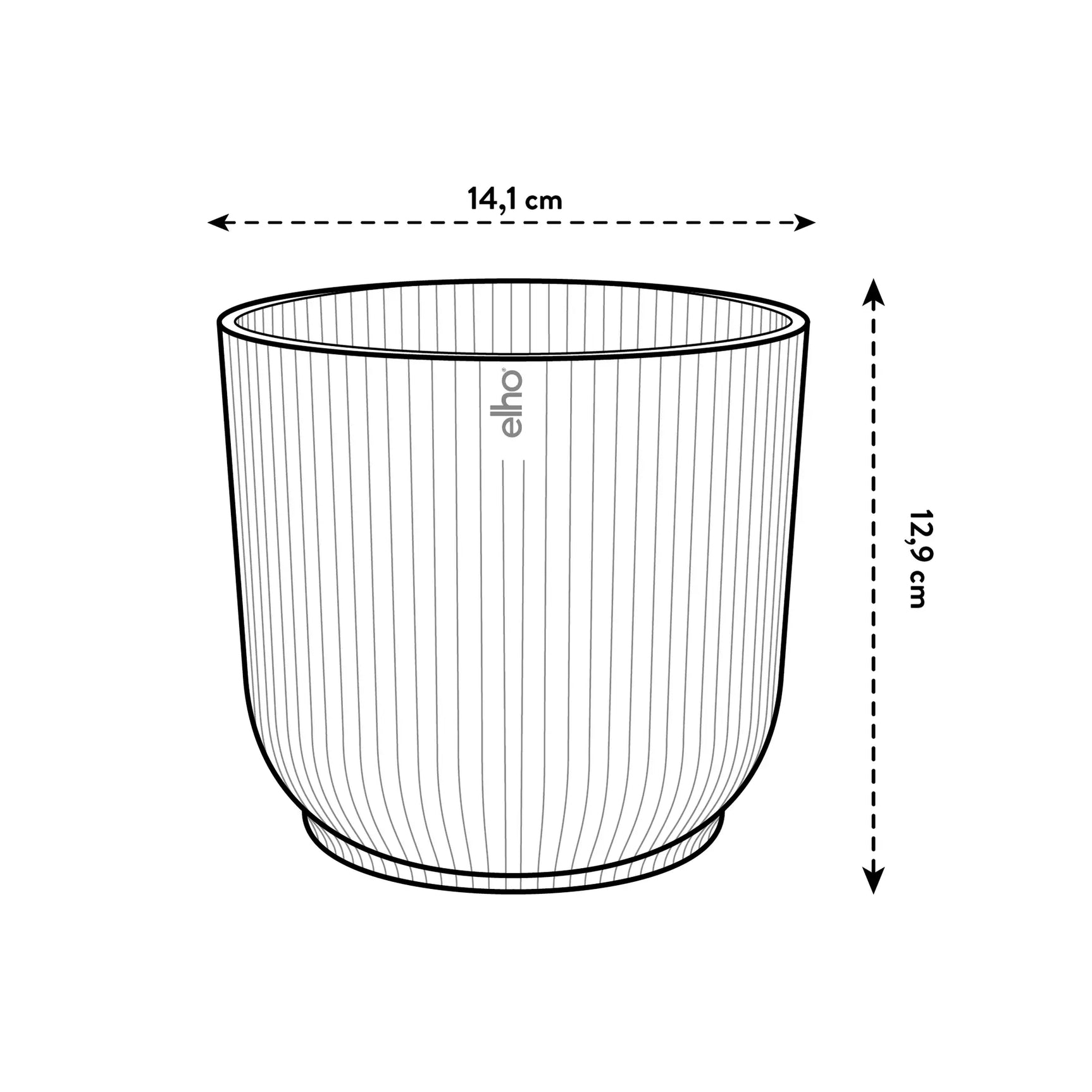 Elho bloempot rond met afmetingen: 14,1 cm breed en 12,9 cm hoog