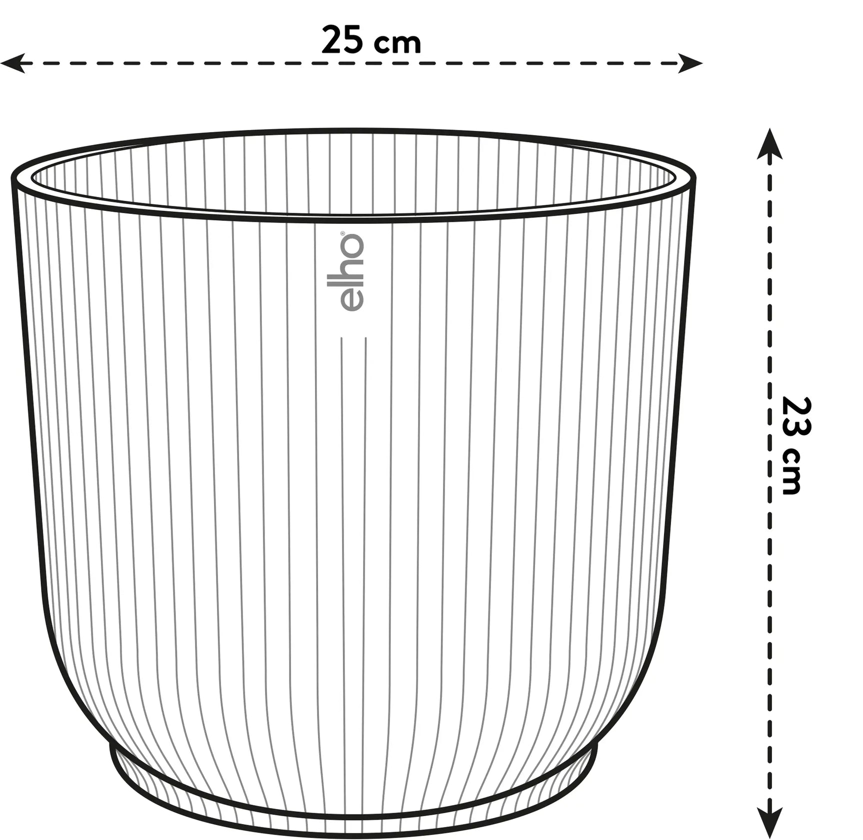 Ronde bloempot met geribbelde vouwstructuur, maat 25 cm breed en 23 cm hoog
