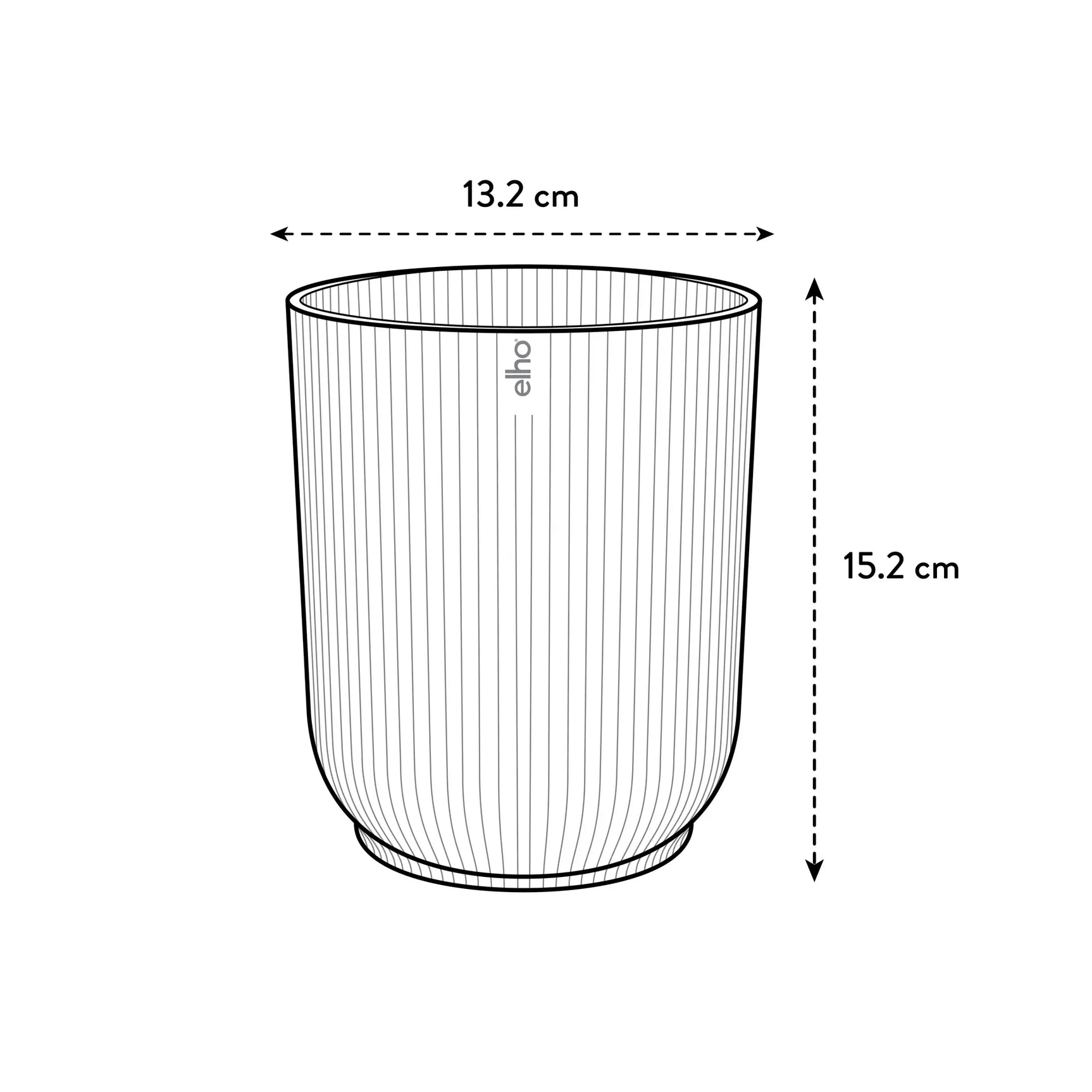Technische schets Elho Vibes Fold bloempot, maten 13,2 cm en 15,2 cm