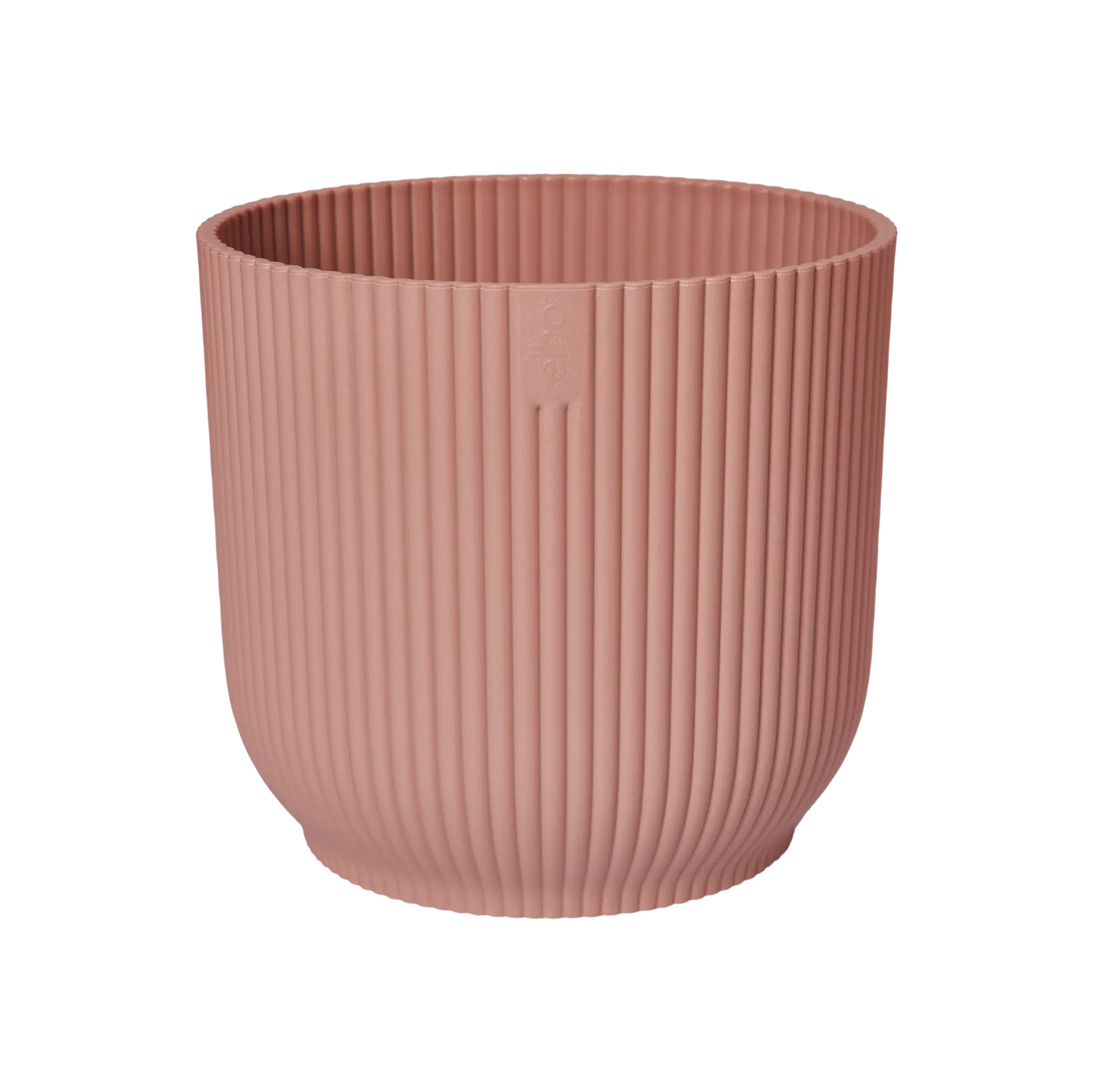 Elho roze geribbelde ronde bloempot, gladde bovenrand, zonder plant