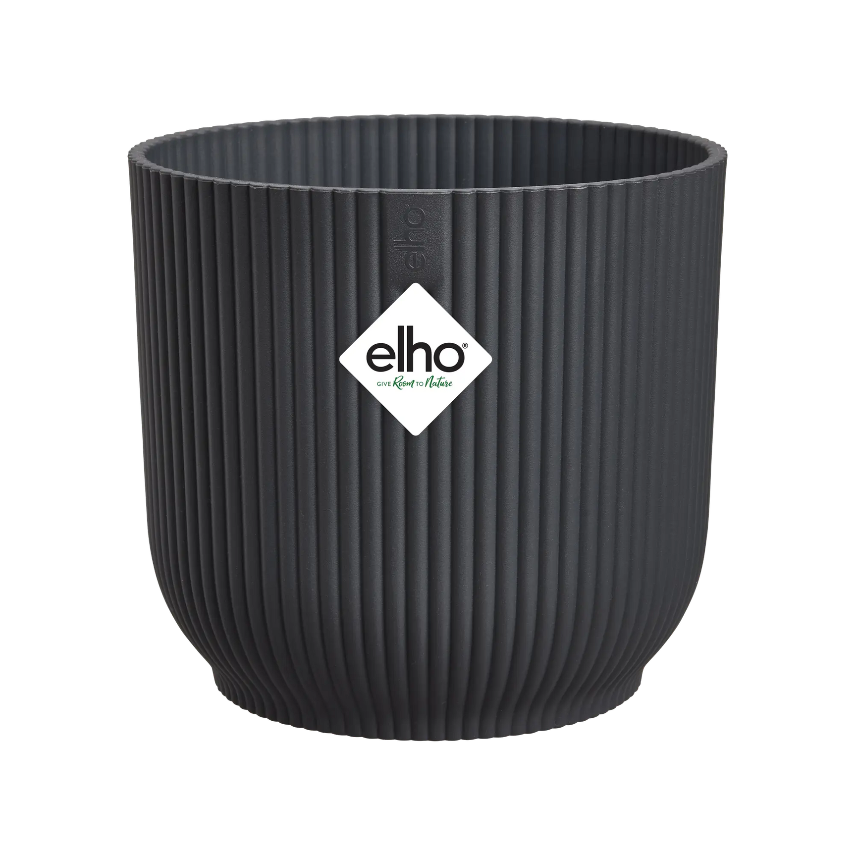 Ronde antraciet sierpot met verticale ribbels en elho-logo