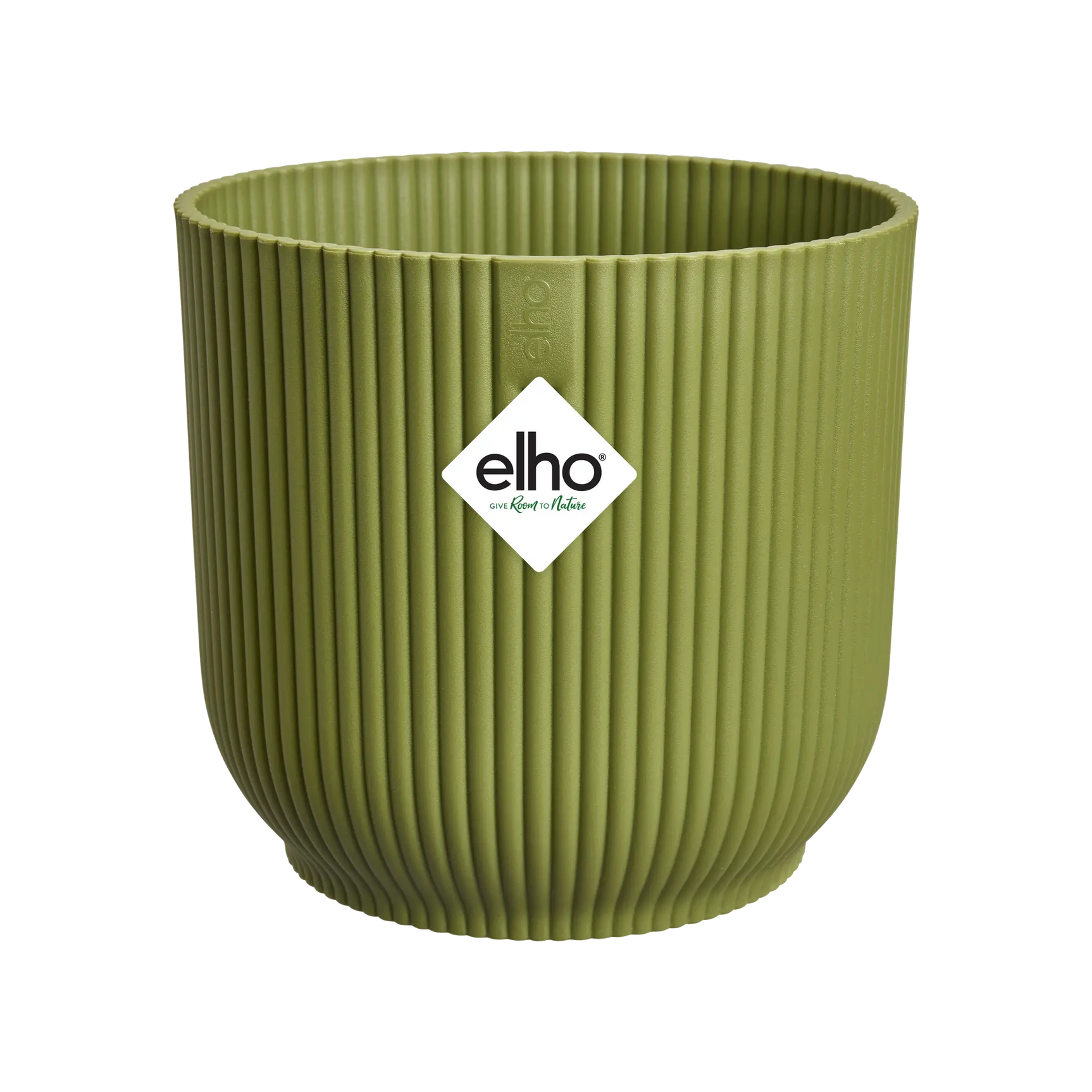 Elho Vibes opvouwbare bloempot rond 30 cm, varengroen met geribde textuur.