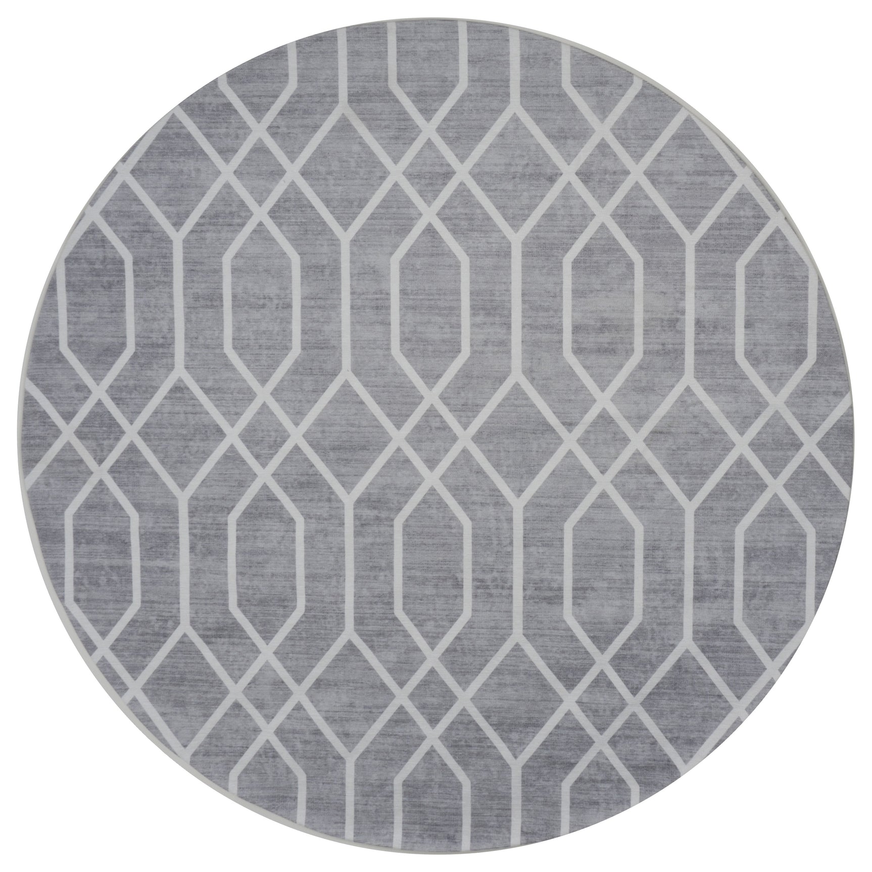 Rond vloerkleed van grijs textiel met wit geometrisch ruitpatroon, ø200 cm