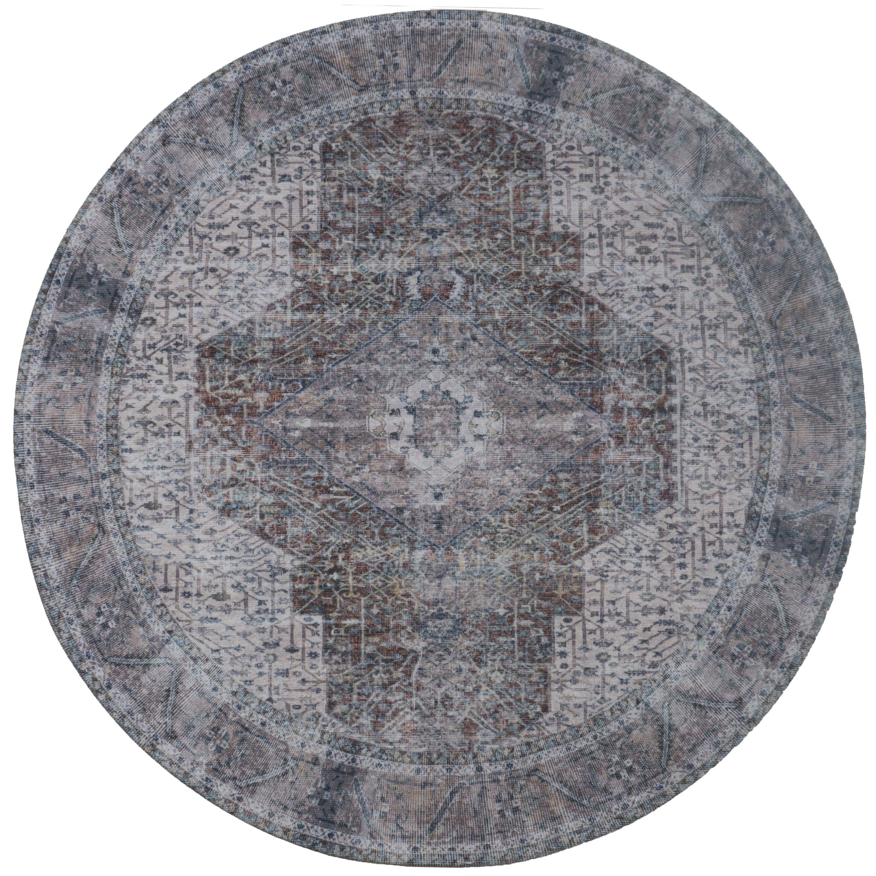 Rond vloerkleed met blauwgrijs en multikleurig abstract patroon, ø160 cm