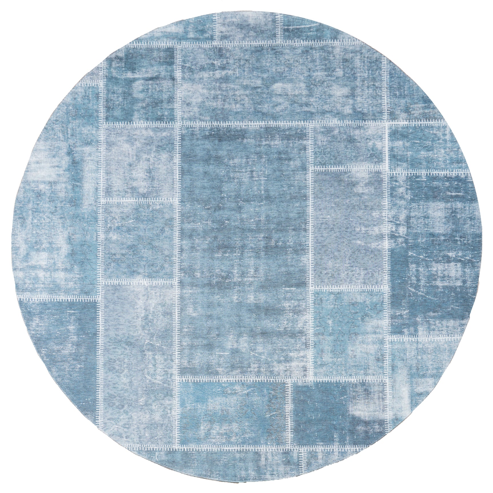 Ronde karpet met grijsblauw dessin en rasterlijnen, effen vakken, ø120 cm
