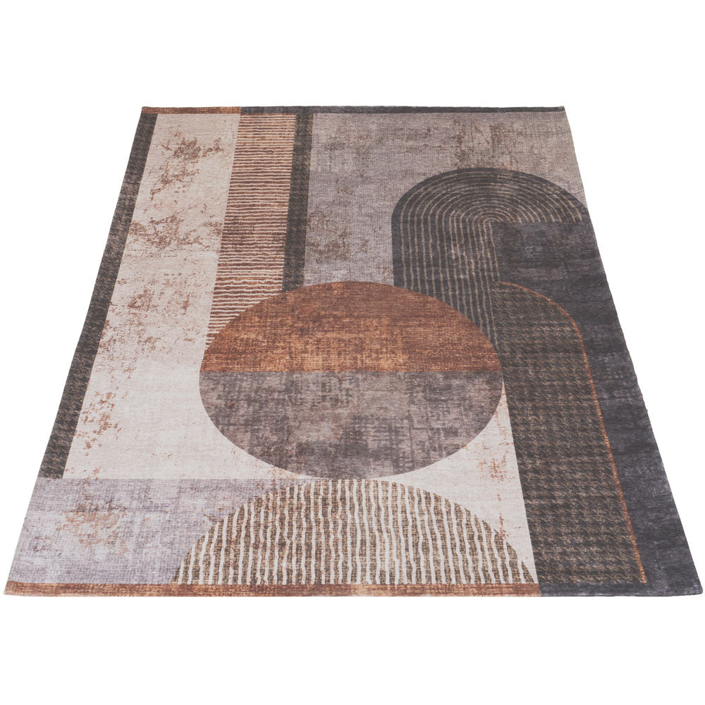 Ova vloerkleed met abstracte vlakken in grijs, beige en bruin, 160x230 cm