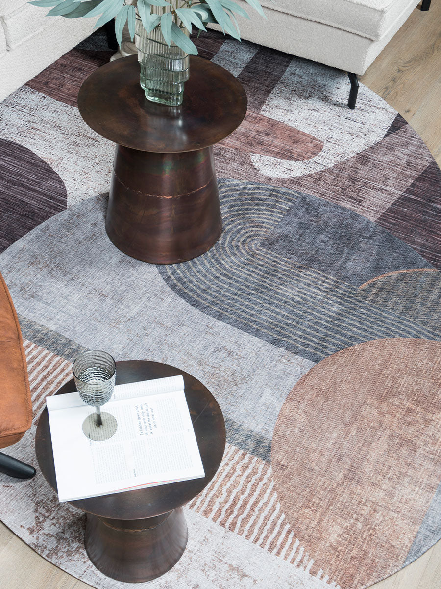 Rond vloerkleed met geometrisch patchwork in grijs en beige, ø160 cm