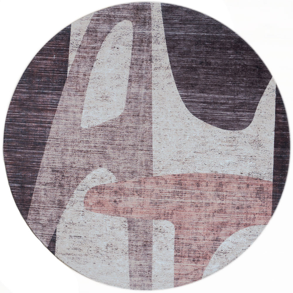 Rond vloerkleed met donkergrijze en beige abstracte vormen, ø120 cm