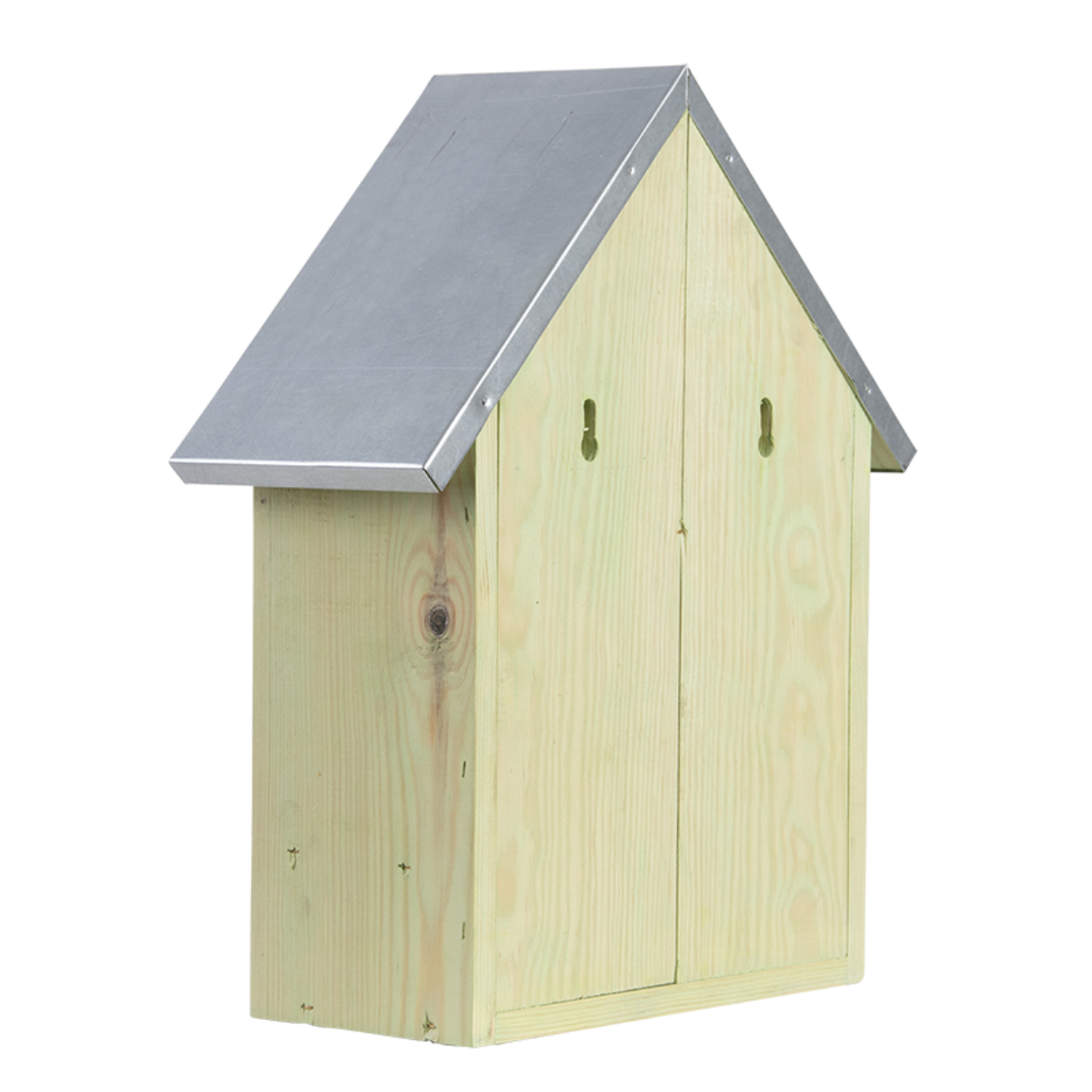 Insectenhotel XL van licht hout met grijs dak en twee openingen