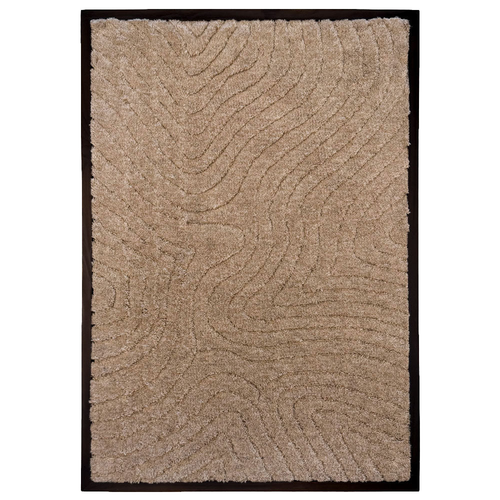 Wollen wanddecoratie met franjes, rechthoekige beige textuur met golvend patroon
