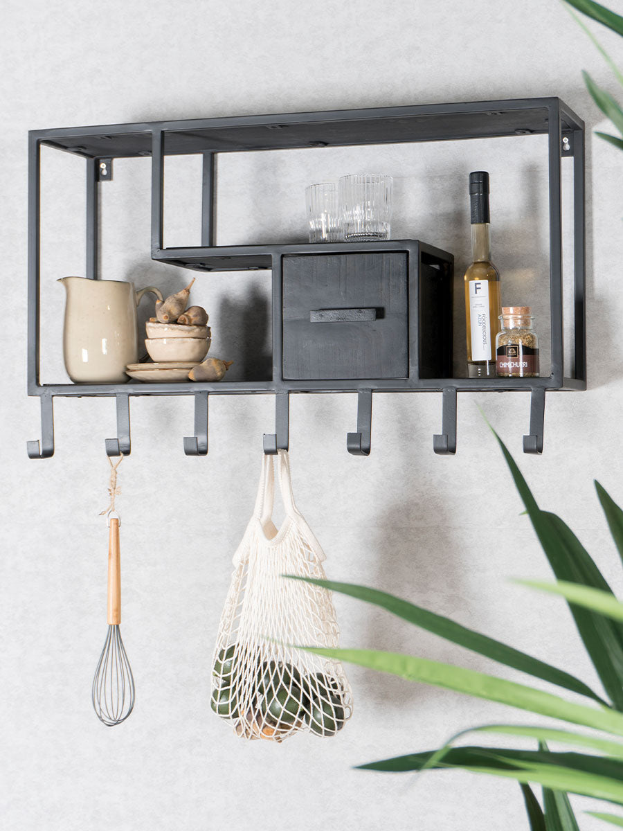 Wandkast - Kapstok Huub Zwart Mangohout - Midden