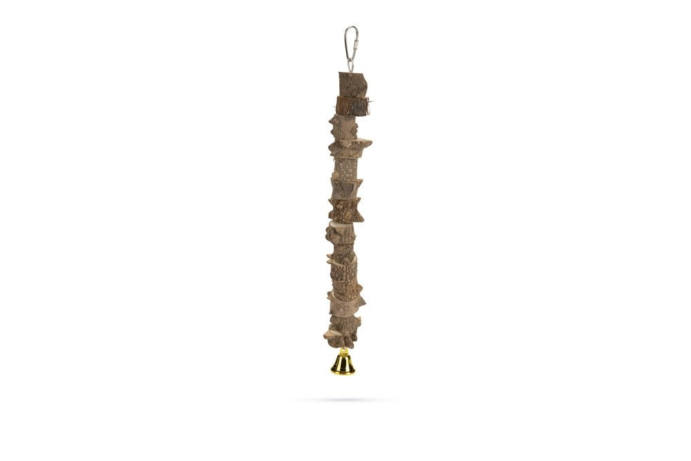 Beeztees houten vogelspeelgoed aan touw, met kleine bel bovenaan