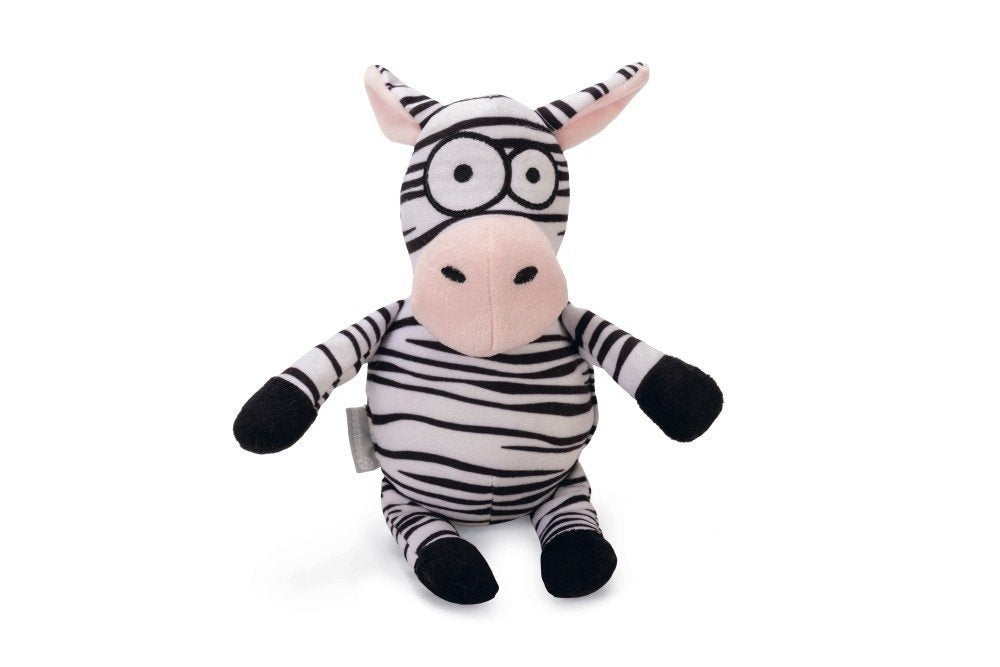 Zebra knuffel met zwart-witte strepen, roze snuit, 25 cm