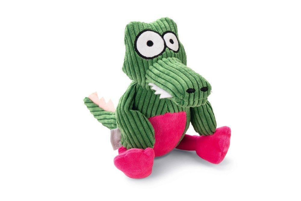 Groene knuffel krokodil met grote ogen en roze tong, 25 cm