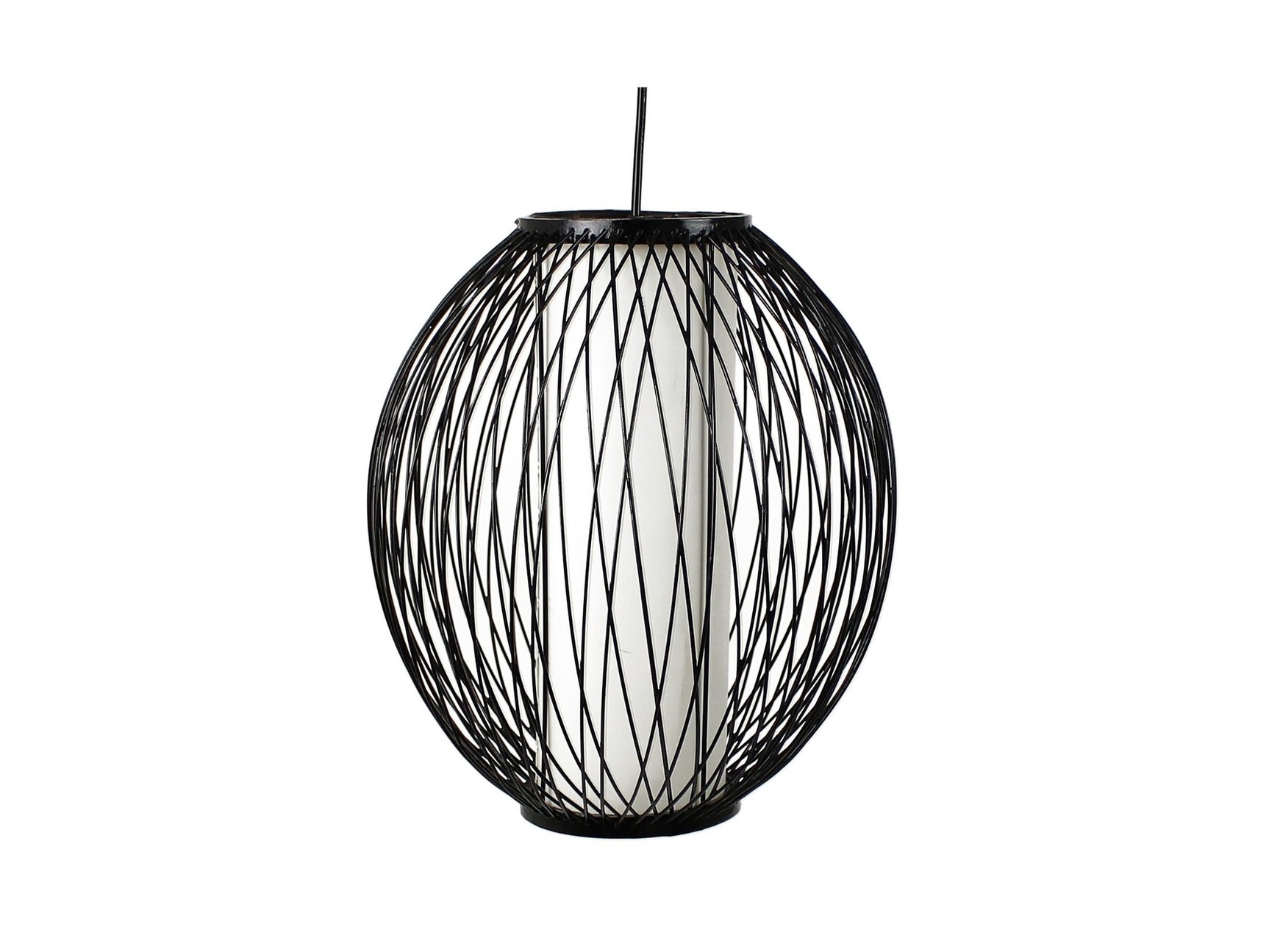 Bamboe hanglamp (35 cm) met bolvormige zwarte draadkap